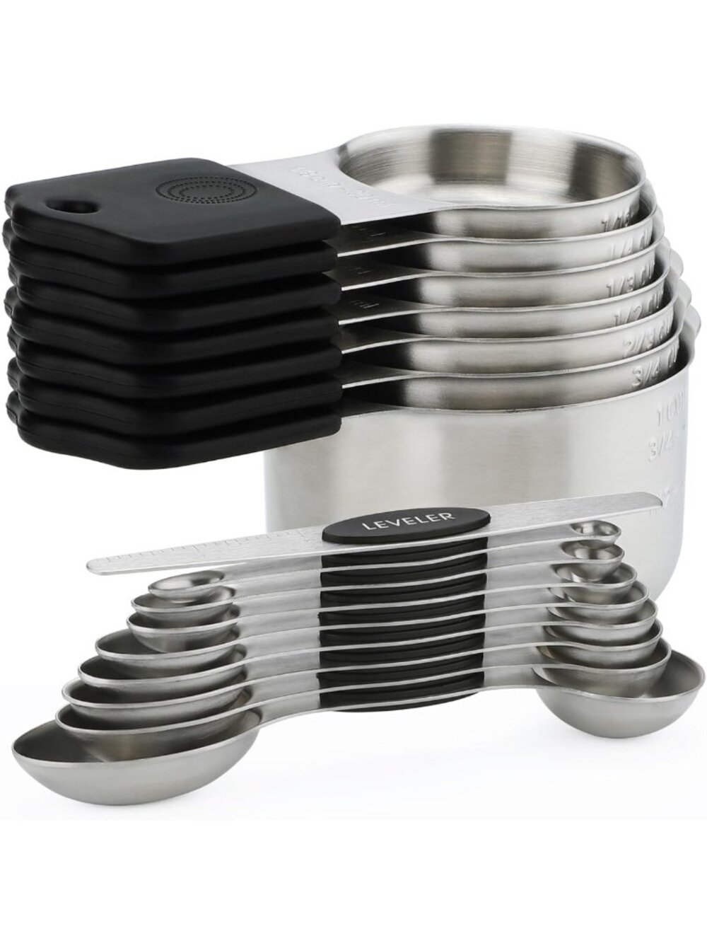 Magnetic Measuring Cups & Spoons Set - 16 Pcs Stainless Steel Nesting Kitchen